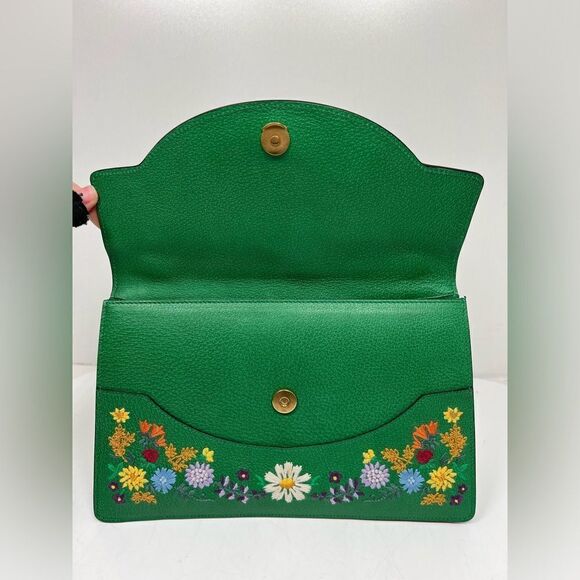 Gucci Linea Ricami Shoulder Bag Embroidered Leather Green Cat - Picture 8 of 13